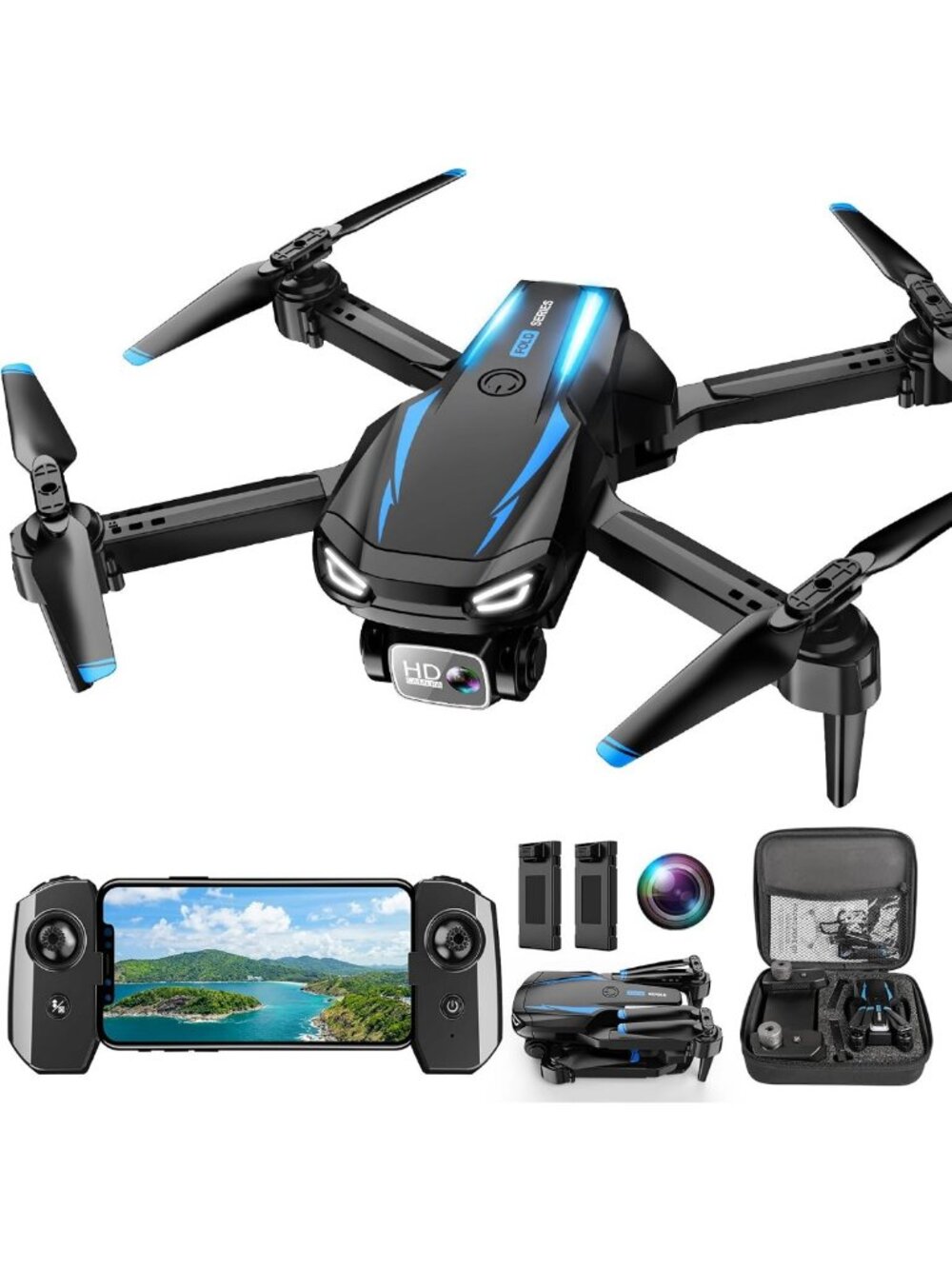 Foldable Mini Drone with 1080P Camera, Easy to Fly, Stable Hover, 2 Batteries